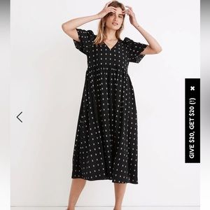 MADEWELL Dobby Puff Sleeve V Neck Midi Dress